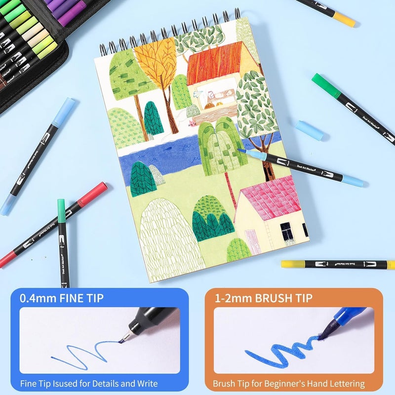 TOSHARE Dual Tip Markers, Brush Art Markers Set with Fine Tip and Brush Tip for Adult Coloring Book, Hand Lettering, Calligraphy & Drawing, Professional Art Supplies Kit for Adults (168 Colors) - Image 5